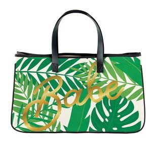 NWT Babe Palm Leaves Large Rectangular Tote Bag | Genuine Leather Handles